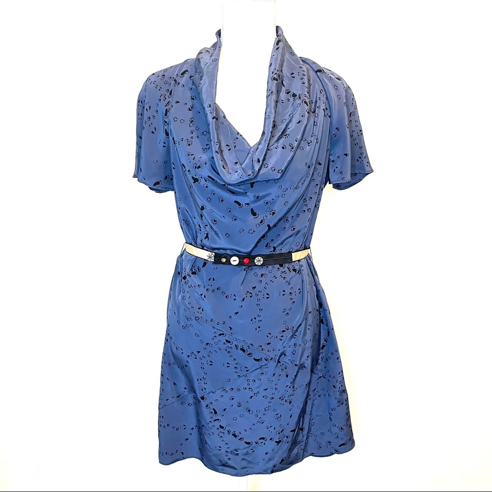ANTHROPOLOGIE COREYLYNN CALTER Blue Silk Footprints Dress